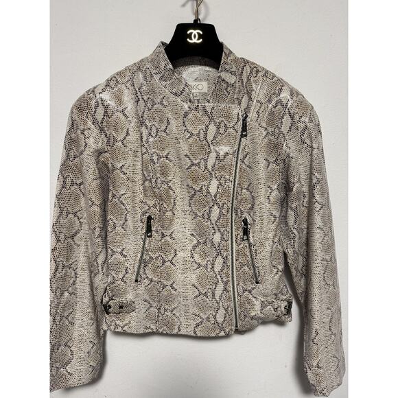 Vakko Jacket Womens Small Snakeskin Print 100% Leather Asymmetrical Moto Style - Picture 5 of 13